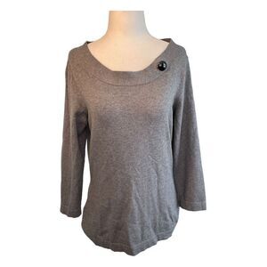 Banana Republic Boatneck Sweater Gray Cashmere Silk Blend Knit 3/4 Sleeves M